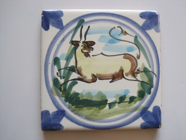 4" Delft Style Hand-Painted Tile - Antelope?