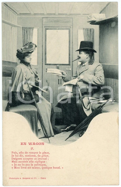 1900 ca FRANCE HUMOUR En wagon - II - Afin de rompre la glace *Postcard BERGERET