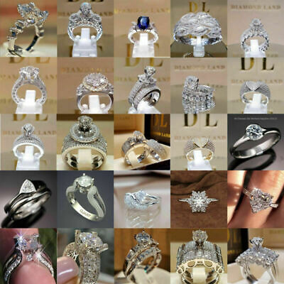 Women Fashion Jewelry Cubic Zirconia 925 Silver Rings Gifts Wedding Band Sz 6-10