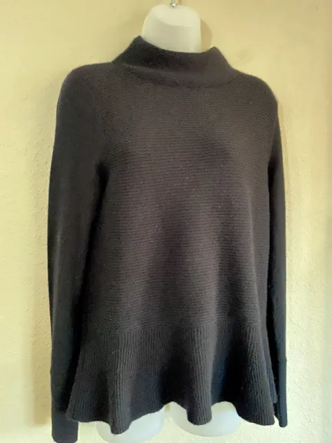 Neiman Marcus 100% Cashmere Collection Black Peplum High Neck Sweater Sz L