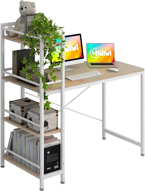 47" Computer Desk with 4-Tier Bookshelf, Home Office Desk Writing Workstation St