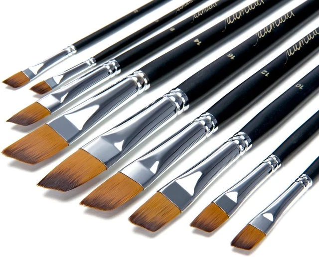 Set Pennelli Pittura - 9 Pennelli Angolare Professionali per Acrilica Olio A