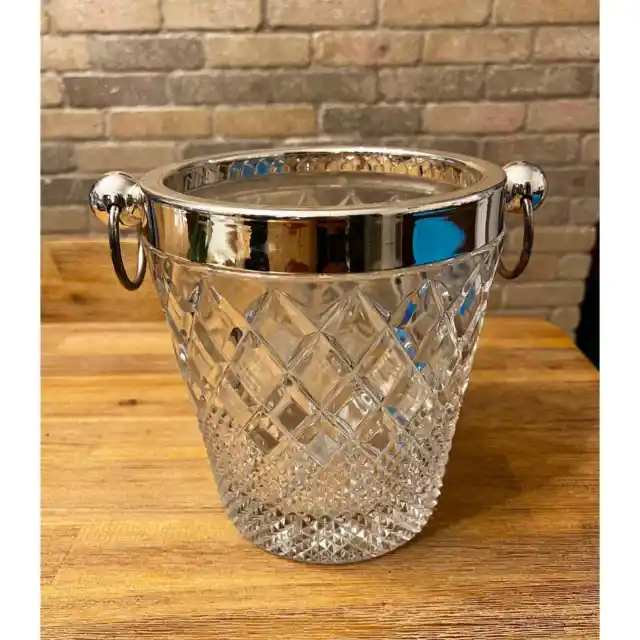 Antique 1920’s Art Deco Diamond Cut Crystal Champagne Wine Cooler Ice Bucket