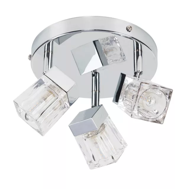 3 Way Ice Cube Ceiling Light Fitting Glass IP44 Bathroom Spotlight Adjustustable