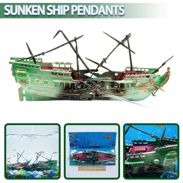 Aquarium Ornament Ship Air Split Shipwreck Fish Tank Decoration Sunk Wreck A