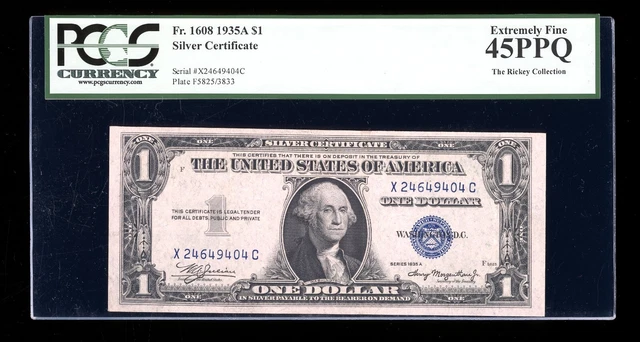 DBR 1935-A Silver Fr. 1608 XC Block PCGS 45 PPQ Serial X24649404C