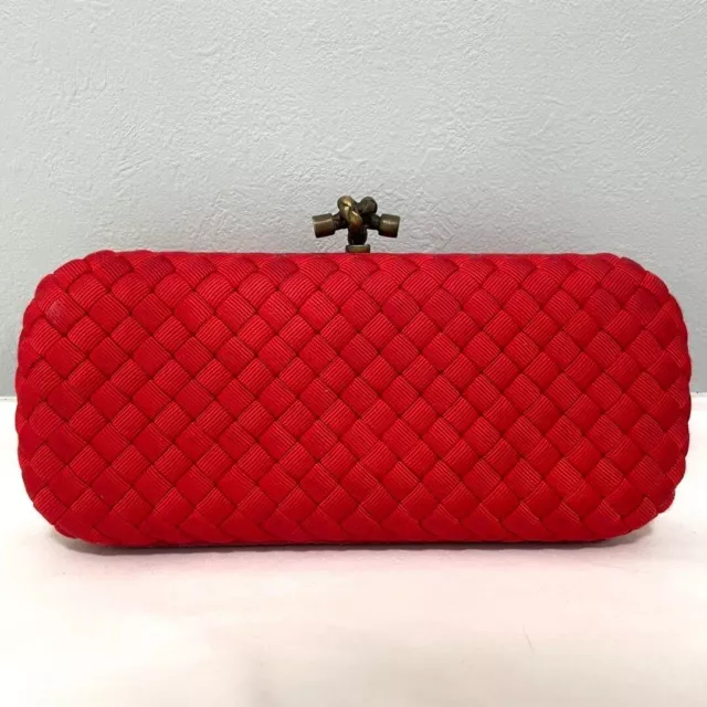 Bottega Veneta Red Knot Clutch Bag Intrecciato Pouch satin