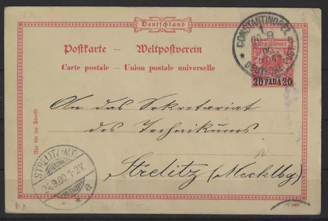 J503) DAP Deutsche Post Türkei Ganzsache gelaufen Constantinopel nach Strelitz