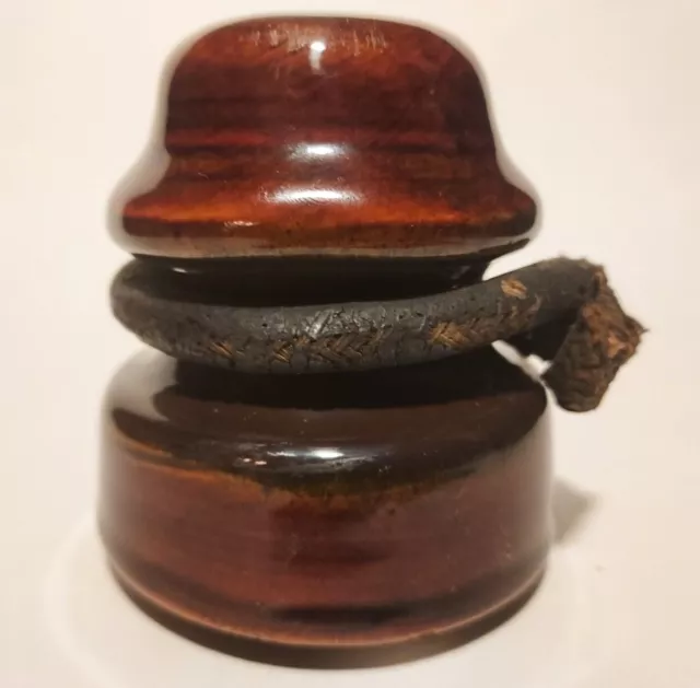 Ceramic / Porcelain Insulator - Thomas - Brown Glazed - POWER LINE ATTACHED!