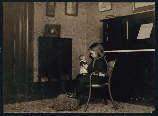 Black and White Photo Little Girl with her Doll Victorian  8 x 10 Reprint  A-5