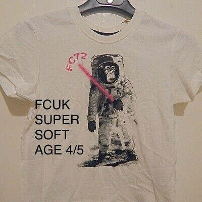 Boys Fcuk French Connection Astronaut Chimpanzee T-Shirt Age 4-5 Bnwt Y2K 