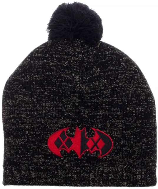 DC Comics Harley Quinn Batman Logo Metallic Lurex Beanie w/ Pom