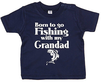 Baby Pesca T-SHIRT "nato per andare a pescare con mio nonno" PESCA SPORTIVA Pesce Nonno