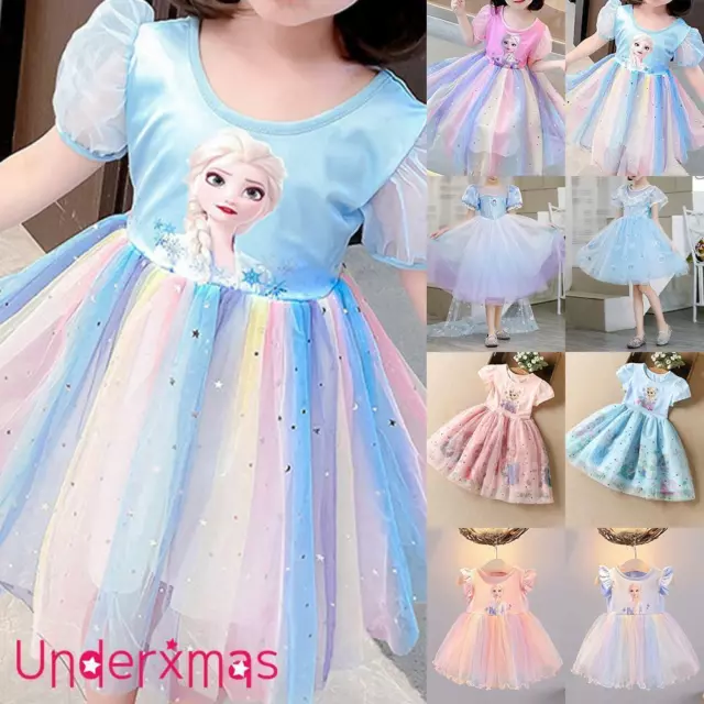 Kids Baby Girls Elsa Princess Tutu Dress Frozen Birthday Cosplay Party Costume