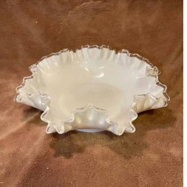 Vintage Fenton Silvercrest 11" Milk Glass Crimped Ruffled Edge Bowl