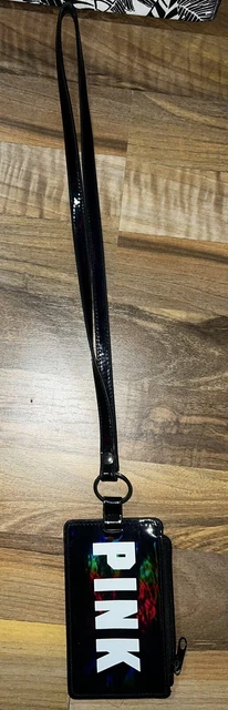 PINK holographic black lanyard NEVER USED