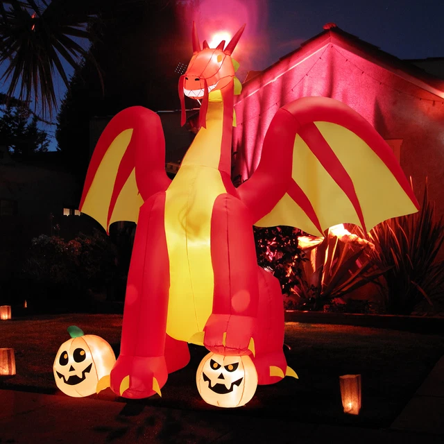 10 FT INFLATABLE Outdoor Halloween Decor Giant Animated Fire Dragon w