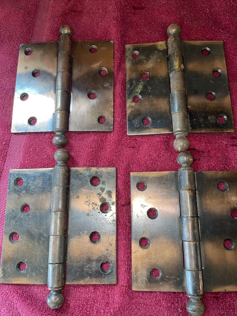 4 ANTIQUE 4 1/2” Heavy S.W. BALL TIP DOOR HINGES 4 hole