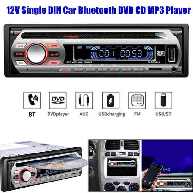 Car Radio With Bluetooth 12V Single 1 DIN Stereo DVD CD MP3 Player USB AUX FM BT
