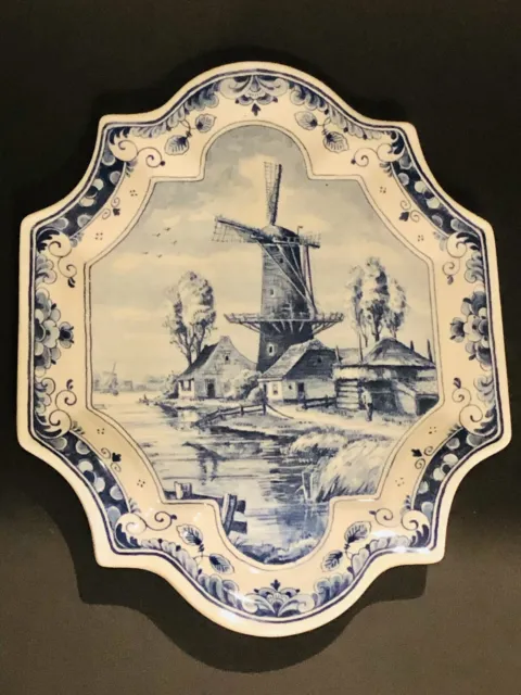 Vintage DELFT Blue Windmill Wall Plate Plaque Holland Scalloped Edges Westraven