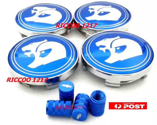 60mm HSV wheel caps + Alloy Dust Caps complete x 4 for Holden SS SSV chrome blue