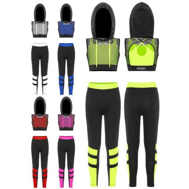 Kids Girls Hip Hop Jazz Dance Outfits Athletic Gym Fitness Sportswear Tracksuit
