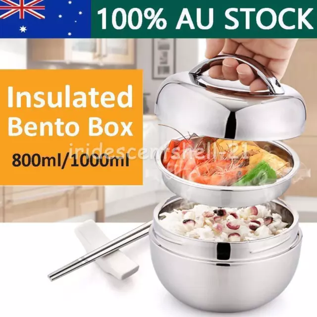 AU Portable Thermal Insulated Lunch Box Bento Food Container Stainless Steel
