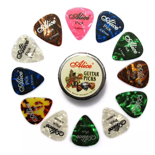 NEW 12PCS Celluloid Acoustic Alice Guitar Picks Pick Set Bulk + Case Box Tin AU 3