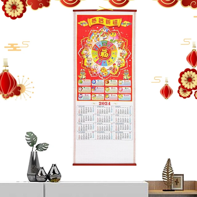 2024 CHINESE NEW Year Calendar Year of the Dragon Wall Hanging Scroll