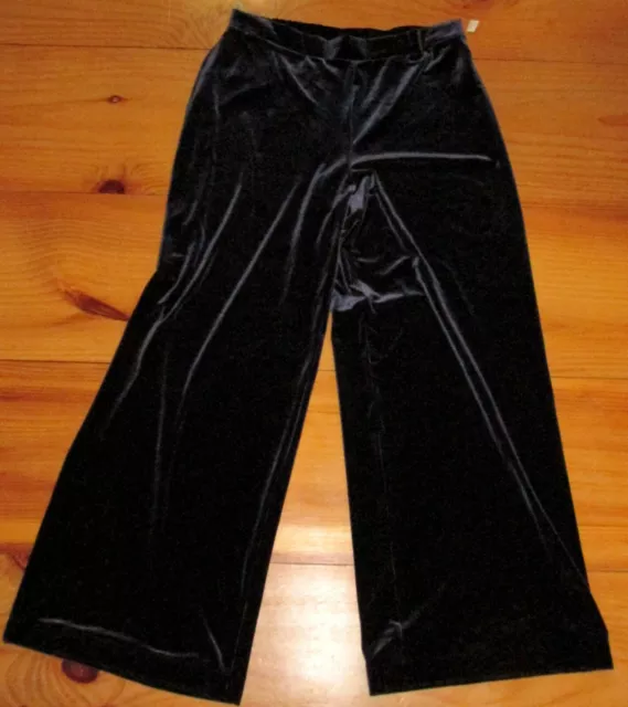 NEW Lord & Taylor Blue Velvet Pants Size Large Wide Leg Palazzo Pull On Stretch