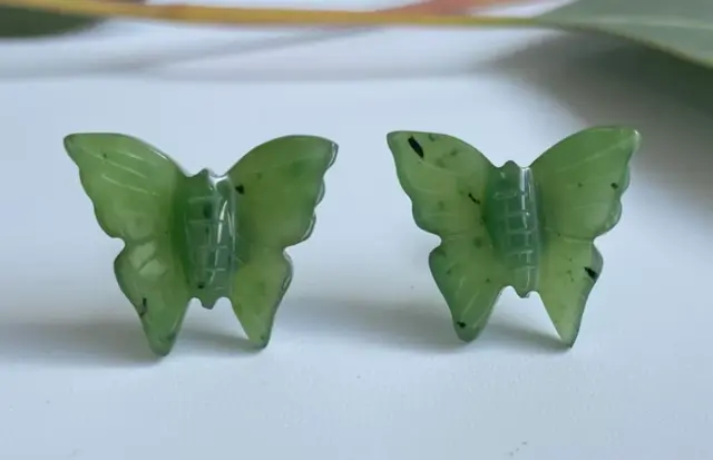 Genuine Natural Canadian Nephrite Jade Butterfly Post Stud Earrings