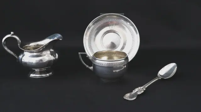 Antique silver,coffe pair,creamer, 875/950, France/Russian Empire, 240.7g/8.49oz
