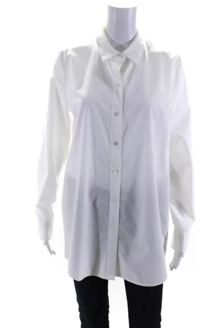 L Agence Womens Button Front Long Sleeve Collared Shirt White Cotton Size Medium