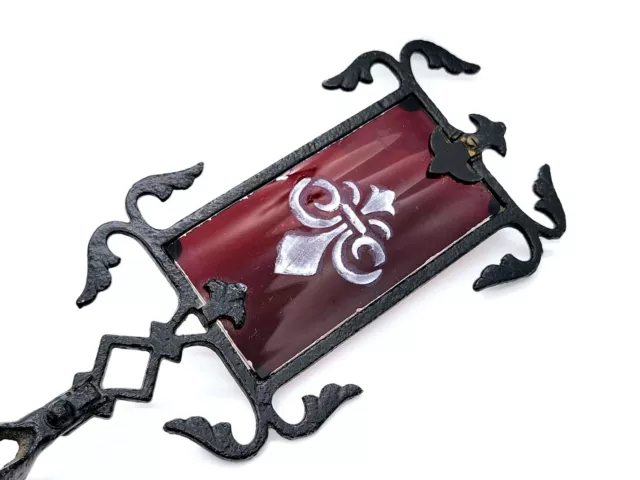 Antique Weathervane Arrow Cast Iron Ruby Glass w/ painted Fleur-de-lis  18"