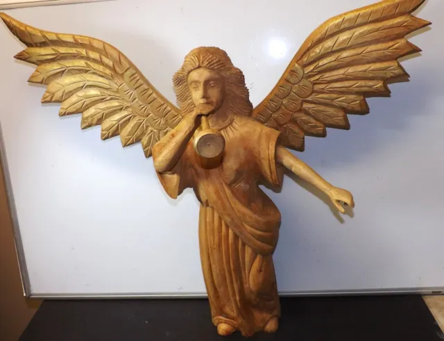 Antique Wooden Winged ANGEL ARCHANGEL Hand Carved 19.5" Tall Vintage