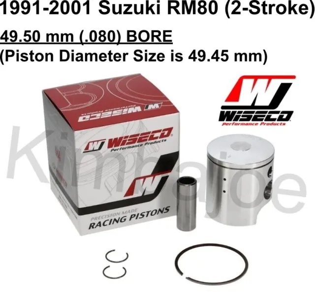 1991-2001 Suzuki RM 80 Wiseco 49.50 mm (.080) BORE Forged Pro-Lite Piston Kit