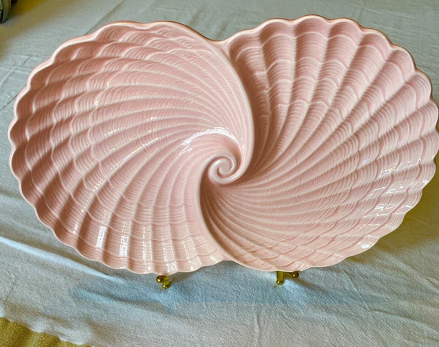 MCM Shafford Original Blush Pink Ceramic Sea Shell Oyster Platter EC!! 2