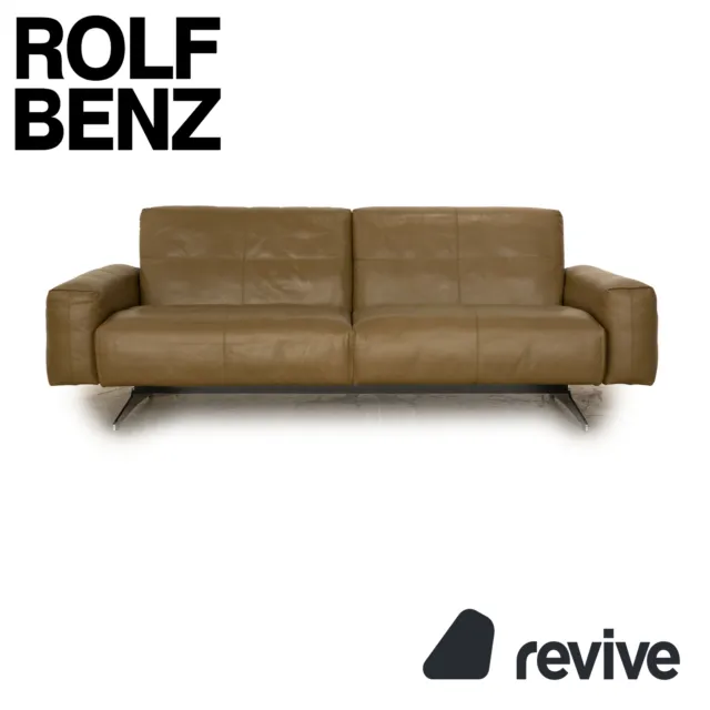Rolf Benz 50 Leather Three-Seater Khaki Green Sofa Couch Manual Functions