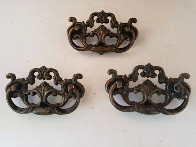 3 Vintage door pull Cabinet handle Brass ornate drawer Furniture Knob 4.5"L