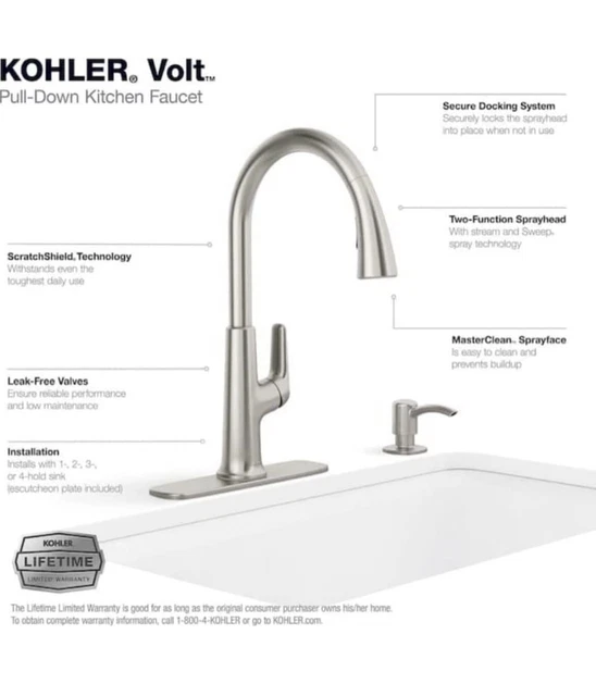 KOHLER Volt Stainless Single Handle Pull-down Kitchen Faucet (R26573-SD-VS)