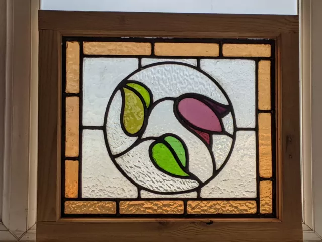 Renovated Outstanding Decorative Edwardian Stained Glass Panel