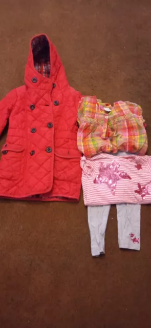 Girls Next Red Quilted Hooded Coat and clothing bundle age 5