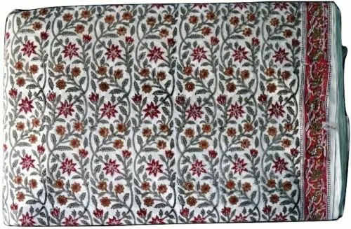 Indiano Mano Blocco Stampa Tessuto di Cotone Stampa Floreale 4.6m Stile Bohemien