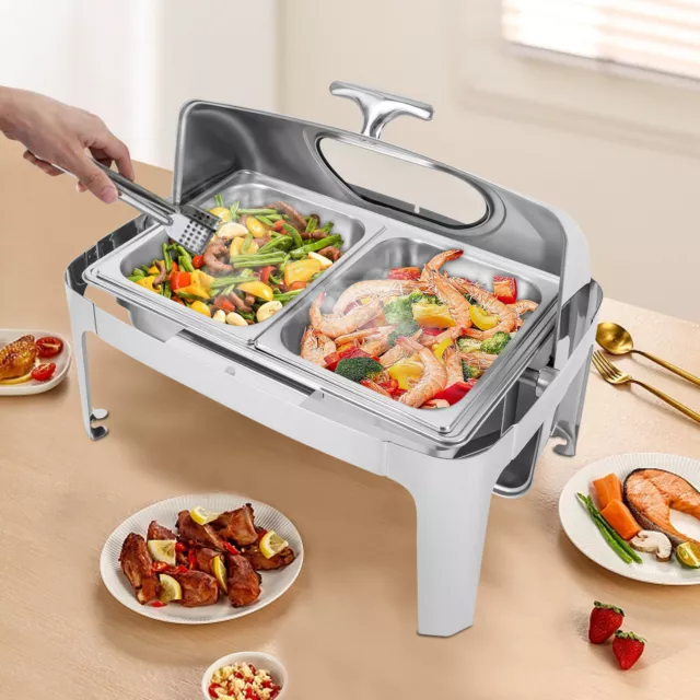 Hotel Cafeteria Food Warmer Roll Top Oblong Chafing Dish Serving Equipment US