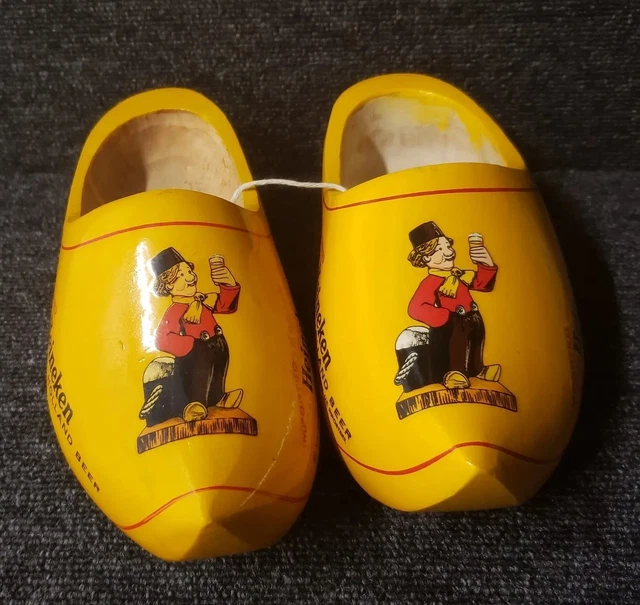 2 Vintage Heineken Holland Beer Advertising Wooden Clog Wood Shoe Bar Tavern