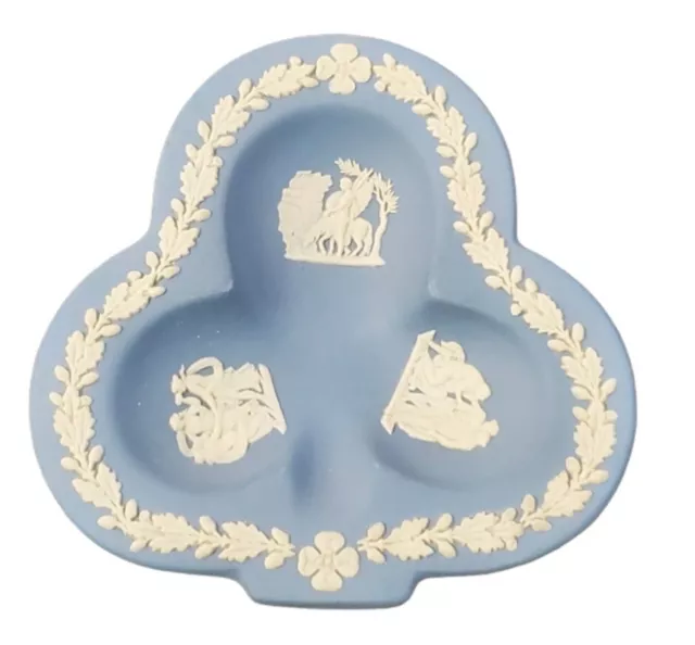 Vintage Wedgwood Blue Jasperware Clover Trinket Dish Ashtray Made In England