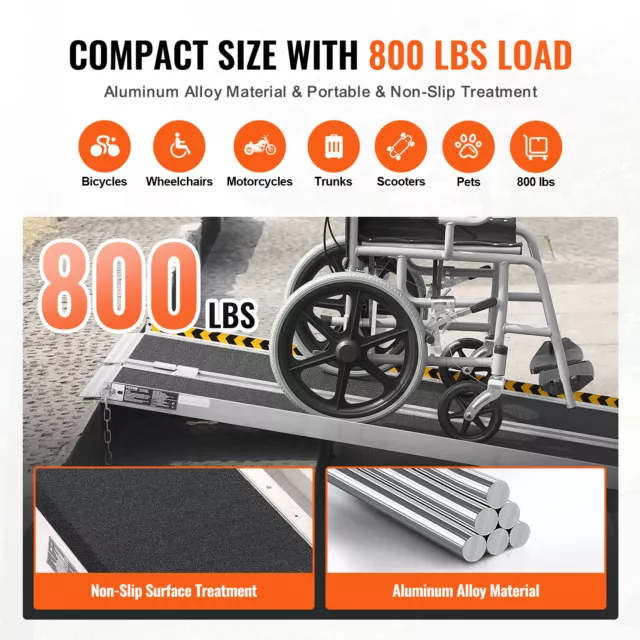VEVOR Rampa para silla de ruedas plegable con umbral de aluminio 182,88cm 363kg 3