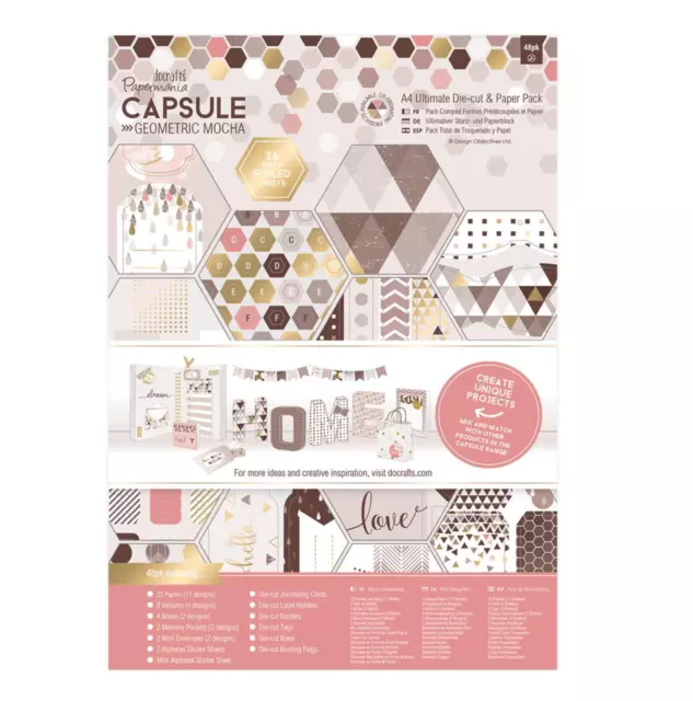 Geometric Mocha - A4 Ultimate Die-Cut & Paper Pack - Docrafts Papermania - 48pk