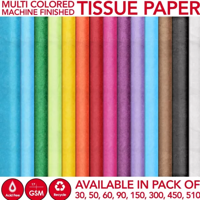 TISSUE PAPER LARGE 30 SHEETS ACID FREE QUALITY SHEETS BIO 50x75 10 COLOURS 17GSM