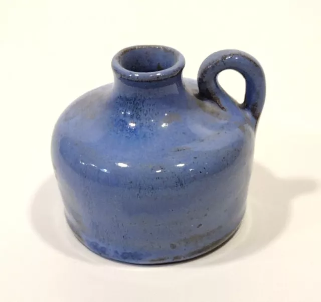 Signed Art Pottery 2" Jug or Small Blue Ceramic Vase